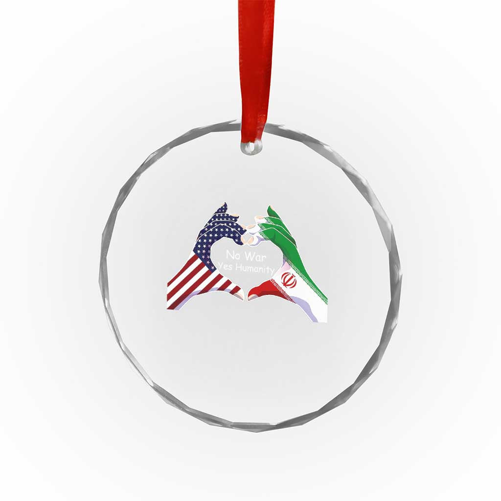 Iran Crystal Glass Ornament No War Yes Hummanity Persian American Flag Heart Political Statement TS10 Print Your Wear