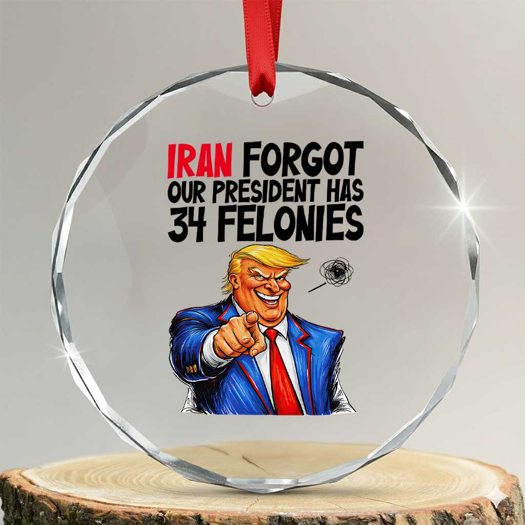 Iran Forgot Our President Has 34 Felonies Crystal Glass Ornament Funny Political Satire TS12 Transparent Glass 3'' Circle Print Your Wear