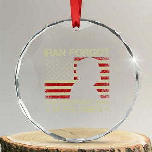 Iran Forgot Our President Has 34 Felonies Crystal Glass Ornament Funny Political Satire Patriotic Flag TS02 Transparent Glass 3'' Circle Print Your Wear