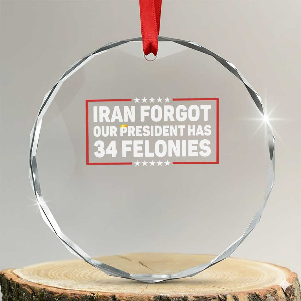Iran Forgot Our President Has 34 Felonies Crystal Glass Ornament Political Protest TS12 Transparent Glass 3'' Circle Print Your Wear