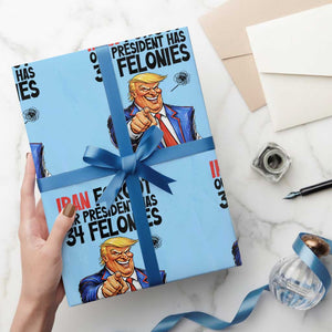 Iran Forgot Our President Has 34 Felonies Wrapping Paper Roll Funny Political Satire TS12 Light Blue Print Your Wear