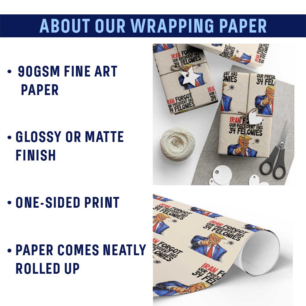 Iran Forgot Our President Has 34 Felonies Wrapping Paper Roll Funny Political Satire TS12 Print Your Wear