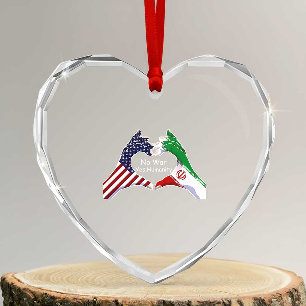Iran Heart Crystal Glass Ornament No War Yes Hummanity Persian American Flag Heart Political Statement TS10 Transparent Glass 3'' Heart Print Your Wear