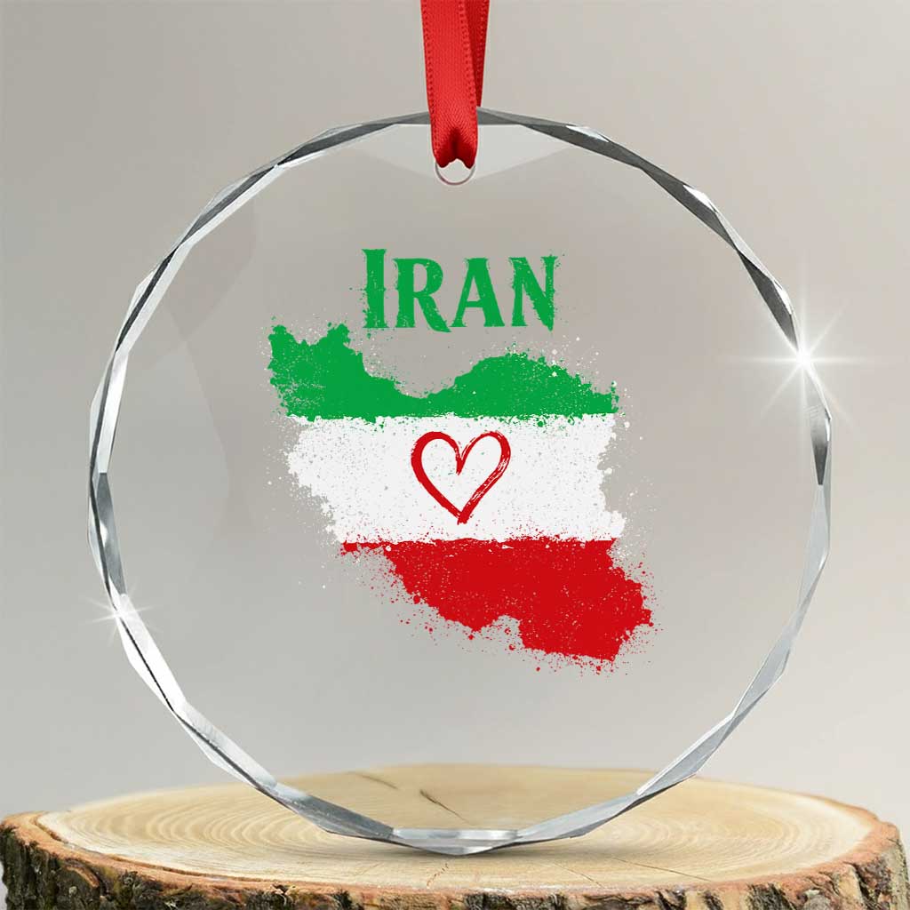 Iran Heart Map Flag Crystal Glass Ornament Retro Vintage Watercolors Freedom Iranian Persian TS10 Transparent Glass 3'' Circle Print Your Wear