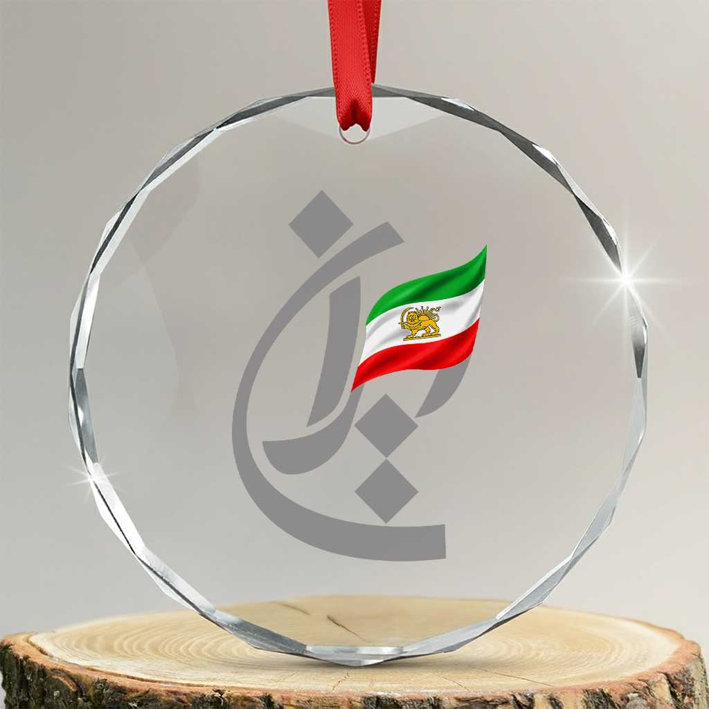 Iran Lion and Sun Flag Persian Calligraphy Crystal Glass Ornament TS11 Transparent Glass 3'' Circle Print Your Wear