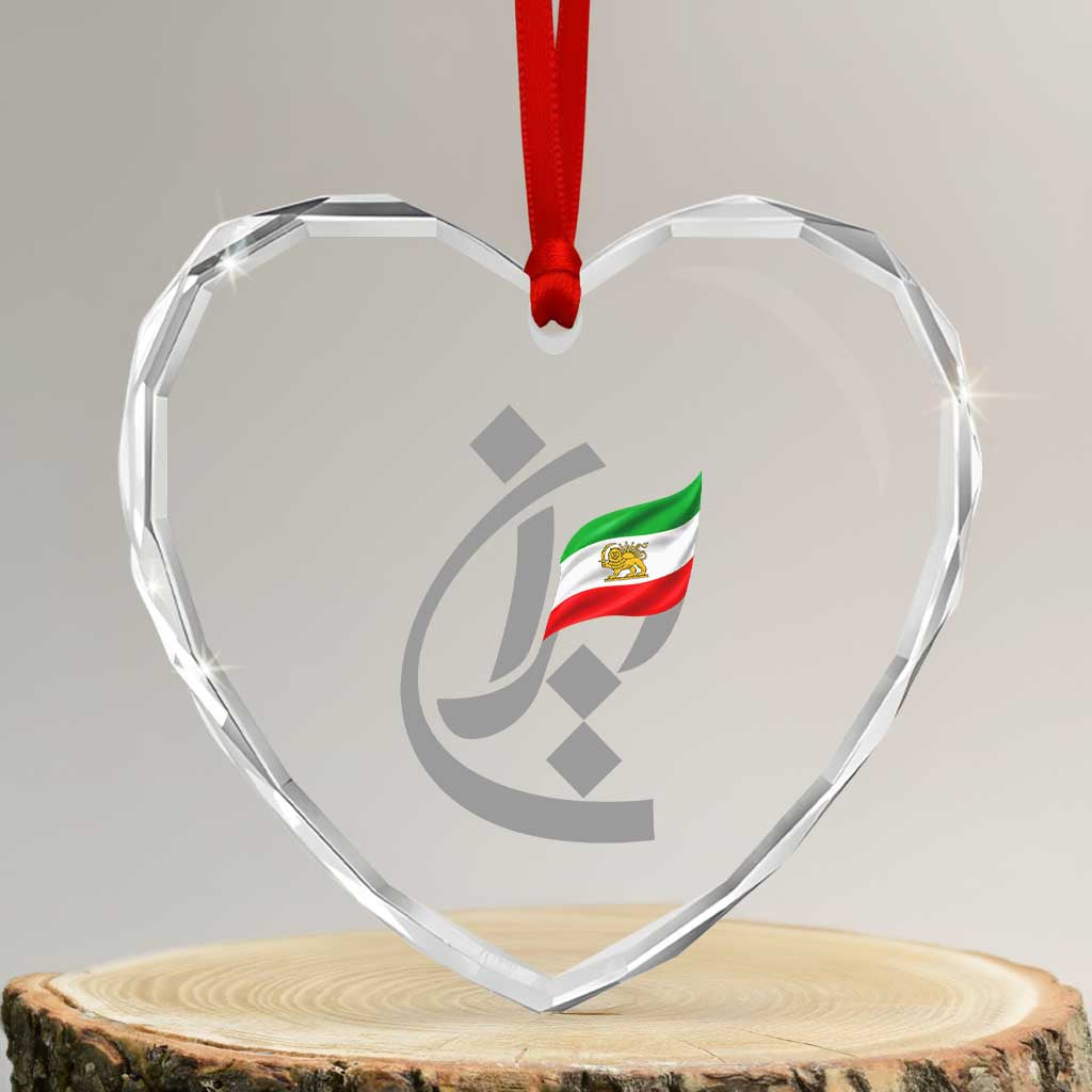 Iran Lion and Sun Flag Persian Calligraphy Heart Crystal Glass Ornament TS11 Transparent Glass 3'' Heart Print Your Wear