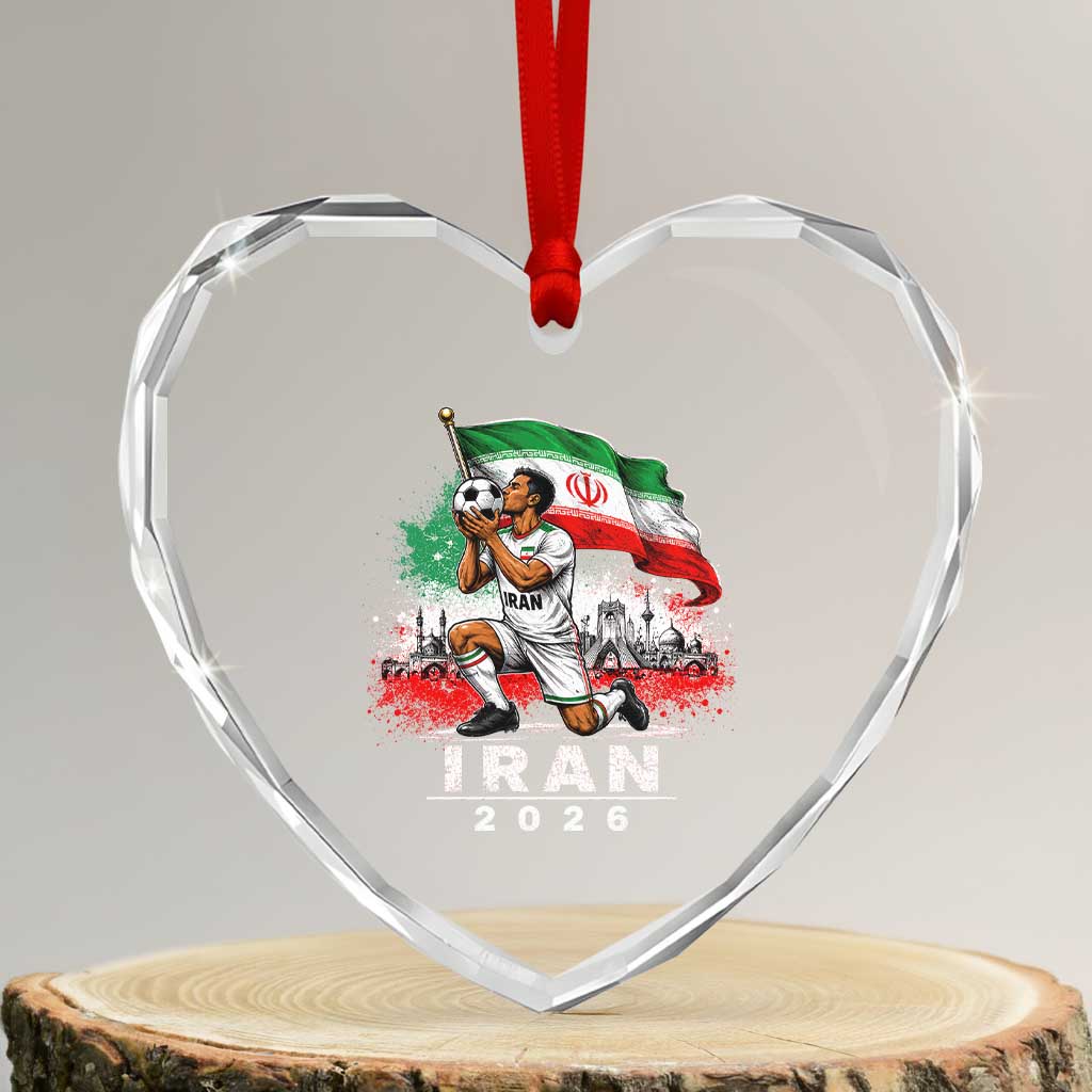 Iran Soccer 2026 Heart Crystal Glass Ornament Retro Vintage Watercolors Iranian Persian World Football Fan TS10 Transparent Glass 3'' Heart Print Your Wear