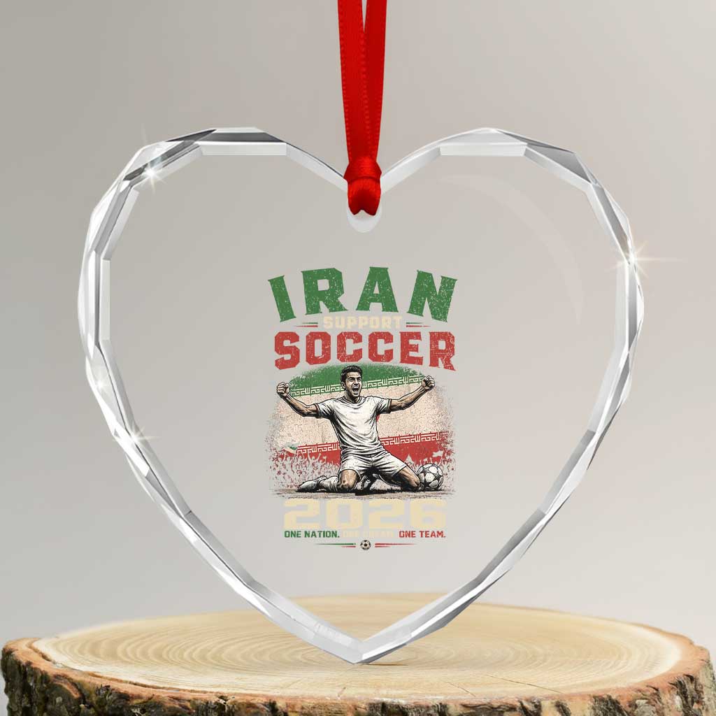 Iran Soccer Fan Gift Heart Crystal Glass Ornament One Nation One Team One Dream