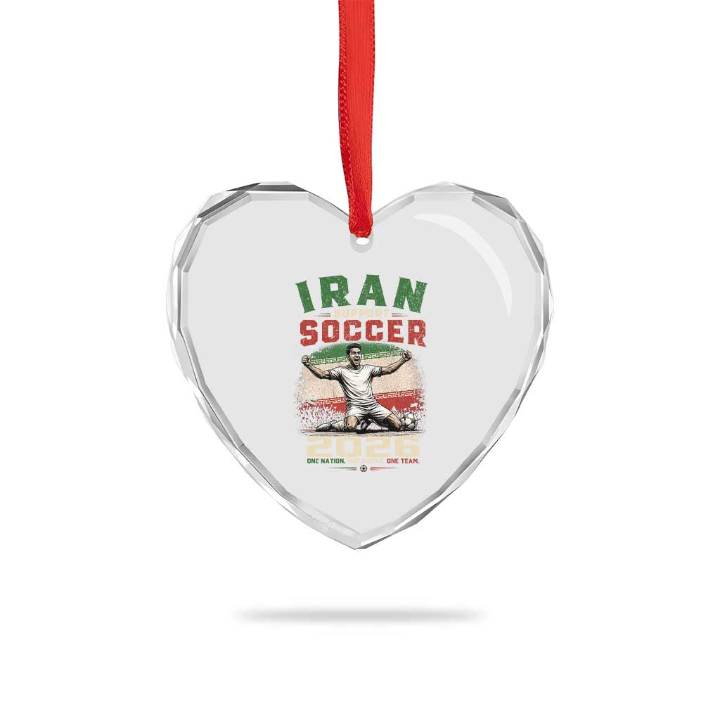 Iran Soccer Fan Gift Heart Crystal Glass Ornament One Nation One Team One Dream