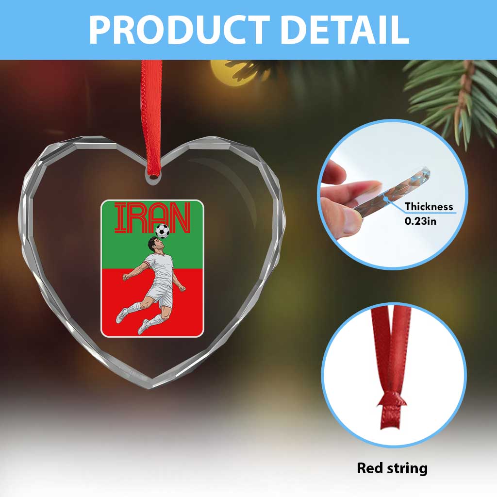 Iran Soccer Lover Heart Crystal Glass Ornament Proud Persian Roots Gift