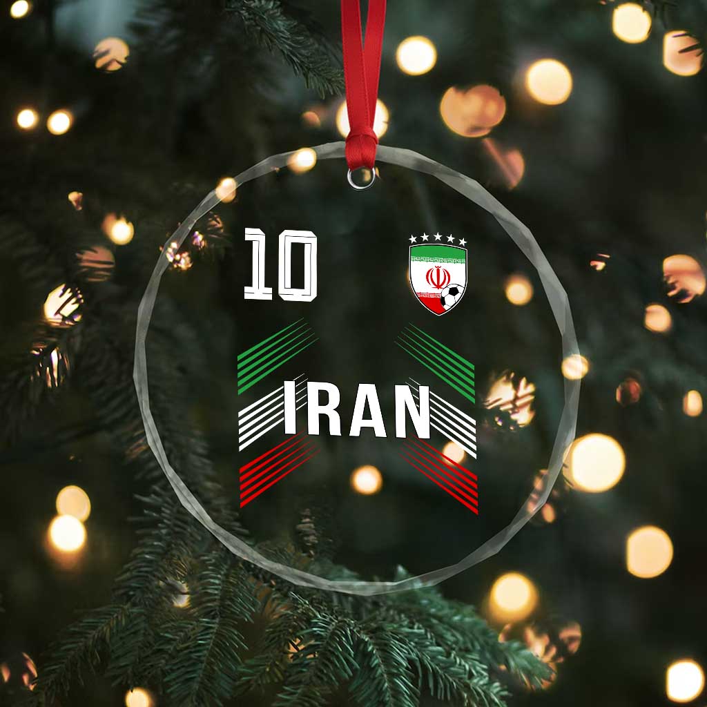 Iran Soccer Sports Graphic Number 10 Jersey Style Crystal Glass Ornament Proud Iranian Football Fans Game Day Pride