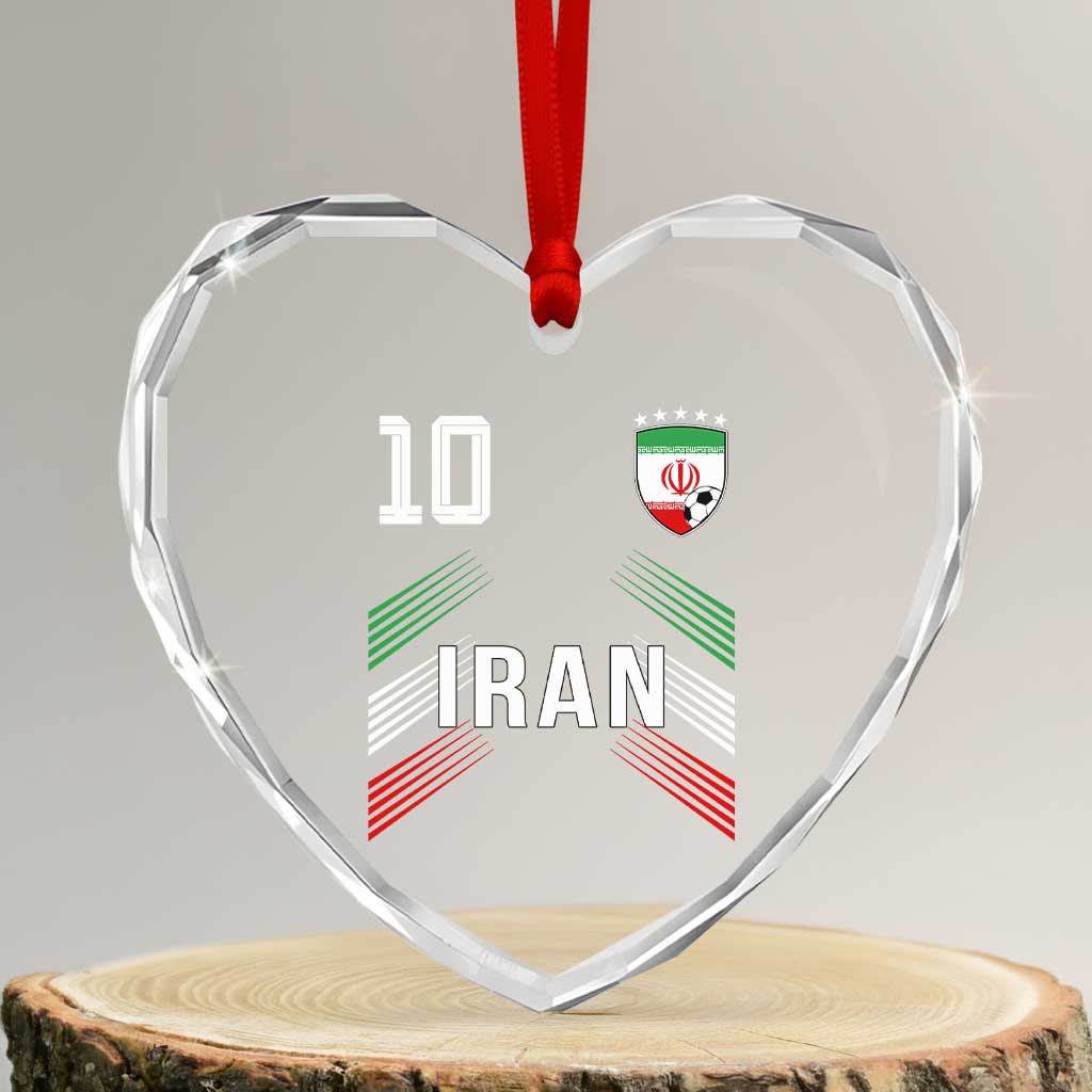 Iran Soccer Sports Graphic Number 10 Jersey Style Heart Crystal Glass Ornament Proud Iranian Football Fans Game Day Pride TS02 Transparent Glass 3'' Heart Print Your Wear
