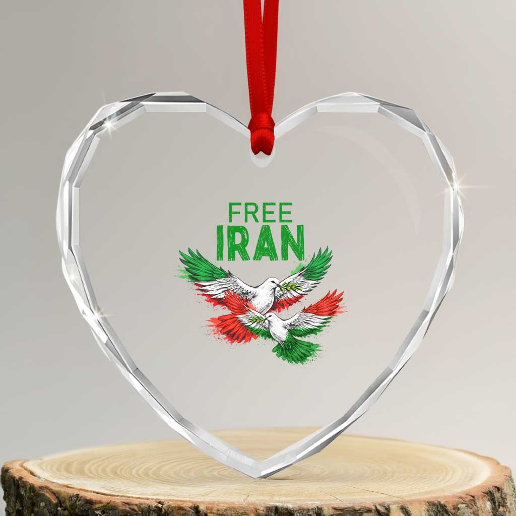 Iranian Flag Peace Doves Heart Crystal Glass Ornament Free Iran Freedom Statement Gift TS12 Transparent Glass 3'' Heart Print Your Wear