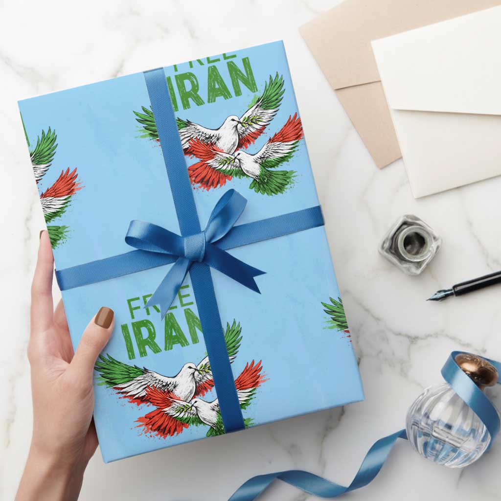 Iranian Flag Peace Doves Wrapping Paper Roll Free Iran Freedom Statement Gift TS12 Light Blue Print Your Wear