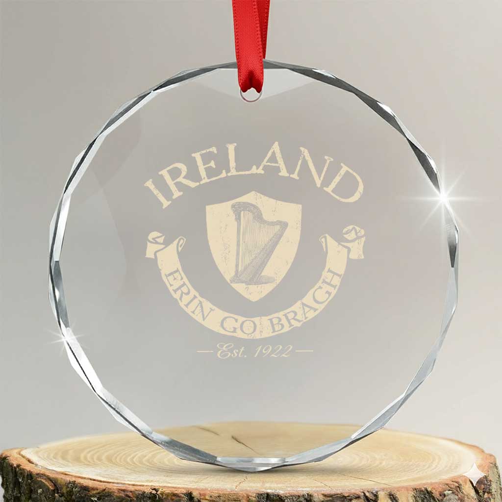 Ireland Erin Go Bragh Est 1922 Crystal Glass Ornament Irish Pride Vintage Harp TS11 Transparent Glass 3'' Circle Print Your Wear