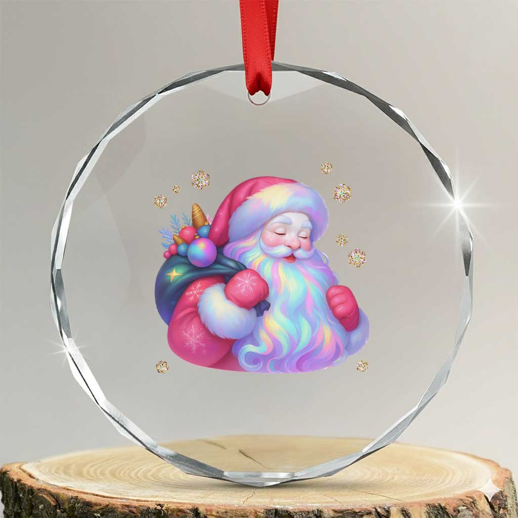 Iridescent Christmas Santa Printed Coquette Xmas Crystal Glass Ornament TS11 Transparent Glass 3'' Circle Print Your Wear