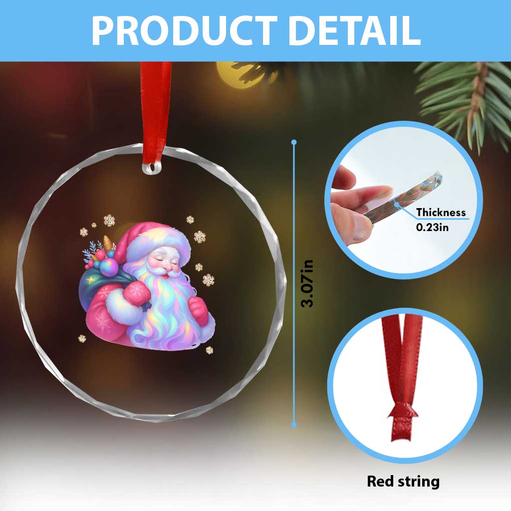 Iridescent Christmas Santa Printed Coquette Xmas Crystal Glass Ornament TS11 Print Your Wear