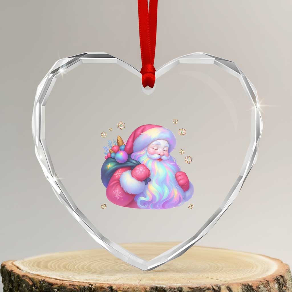 Iridescent Christmas Santa Printed Coquette Xmas Heart Crystal Glass Ornament TS11 Transparent Glass 3'' Heart Print Your Wear