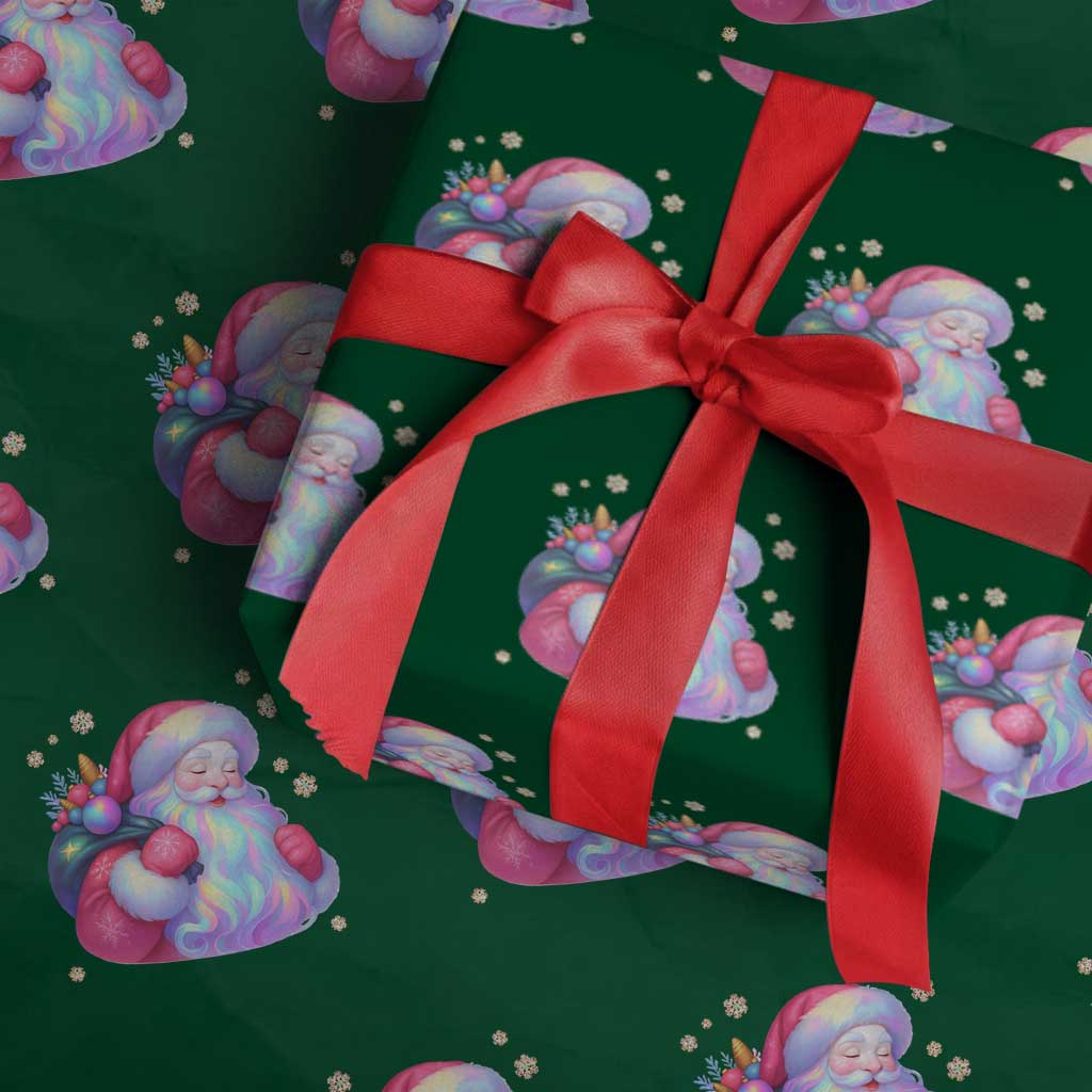 Iridescent Christmas Santa Printed Coquette Xmas Wrapping Paper Roll TS11 Green Print Your Wear