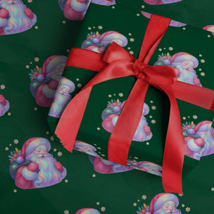 Iridescent Christmas Santa Printed Coquette Xmas Wrapping Paper Roll TS11 Green Print Your Wear
