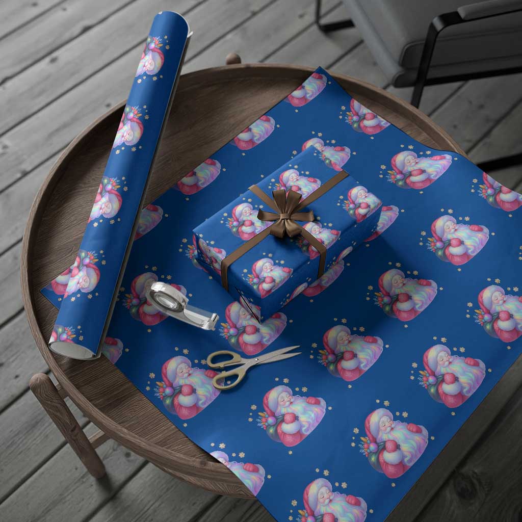 Iridescent Christmas Santa Printed Coquette Xmas Wrapping Paper Roll TS11 Blue Print Your Wear