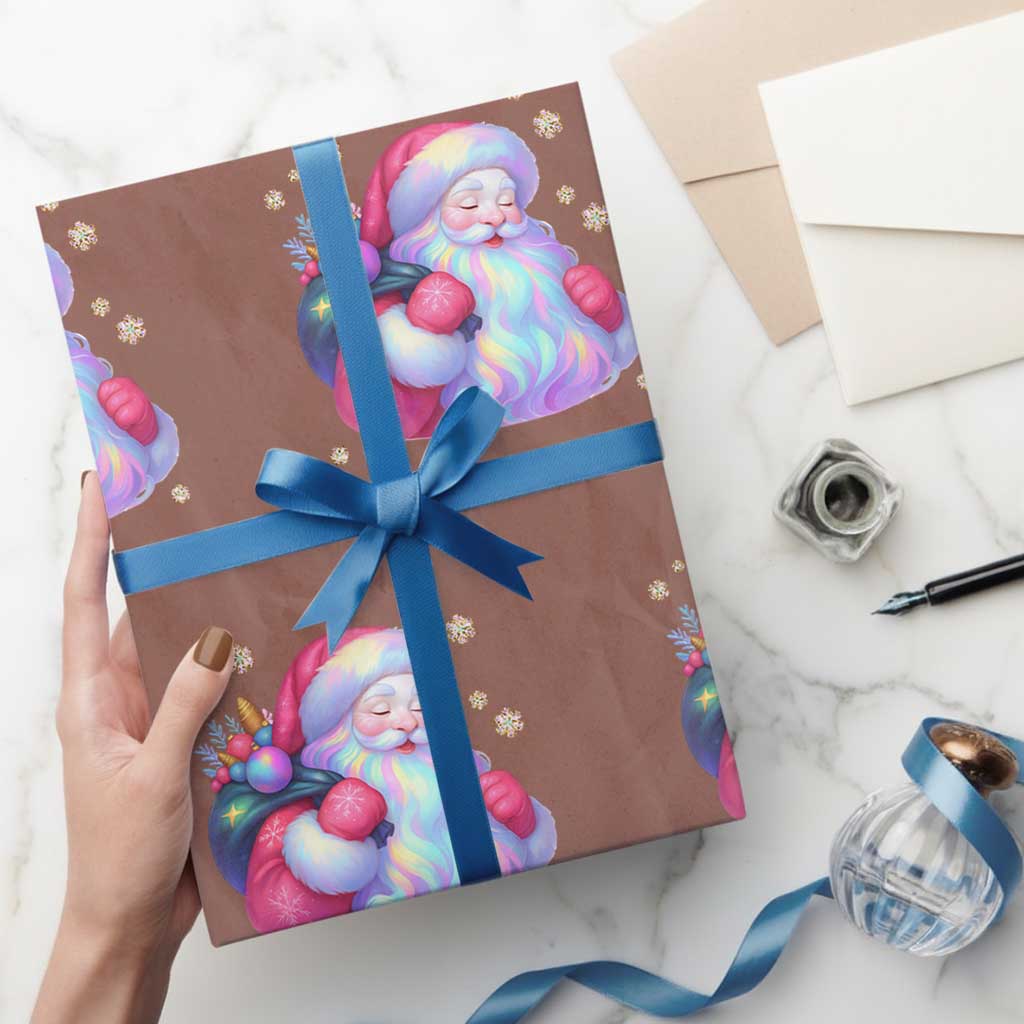 Iridescent Christmas Santa Printed Coquette Xmas Wrapping Paper Roll TS11 Mocha Print Your Wear