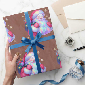 Iridescent Christmas Santa Printed Coquette Xmas Wrapping Paper Roll TS11 Mocha Print Your Wear