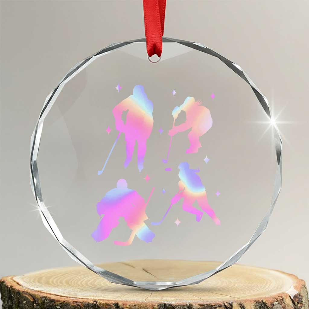 Iridescent Effect Hockey Players Retro Sport Lover Gift Crystal Glass Ornament TS12 Transparent Glass 3'' Circle Print Your Wear