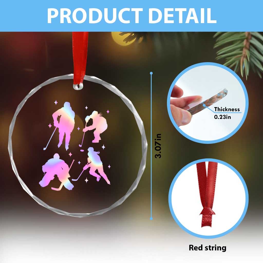 Iridescent Effect Hockey Players Retro Sport Lover Gift Crystal Glass Ornament TS12 Print Your Wear