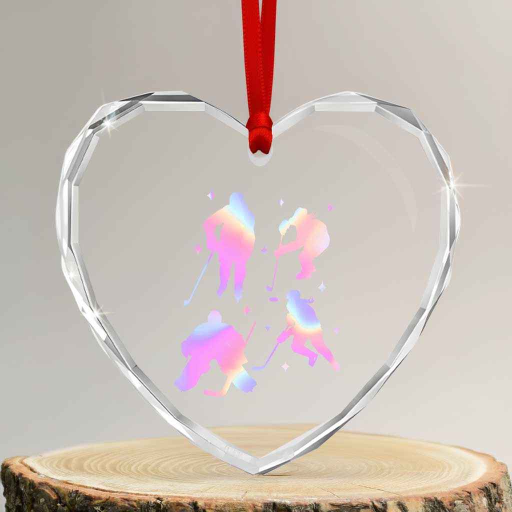 Iridescent Effect Hockey Players Retro Sport Lover Gift Heart Crystal Glass Ornament TS12 Transparent Glass 3'' Heart Print Your Wear