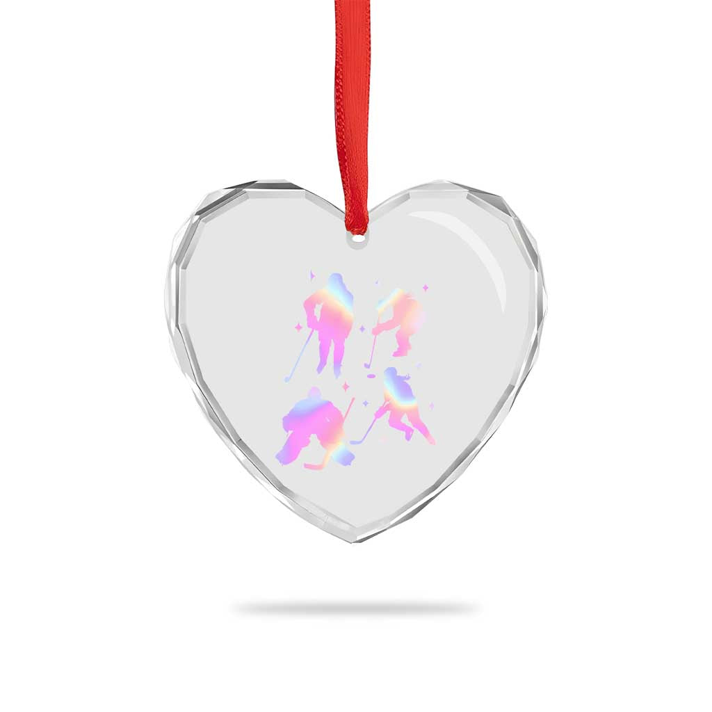 Iridescent Effect Hockey Players Retro Sport Lover Gift Heart Crystal Glass Ornament TS12 Print Your Wear
