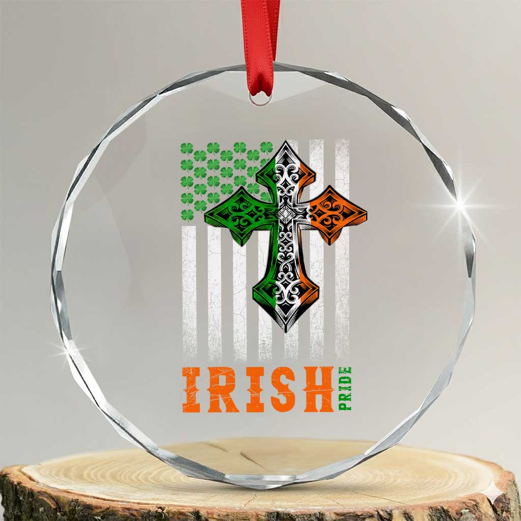 Irish American Pride Celtic Cross USA Flag Crystal Glass Ornament St Patricks Day Gift TS12 Transparent Glass 3'' Circle Print Your Wear