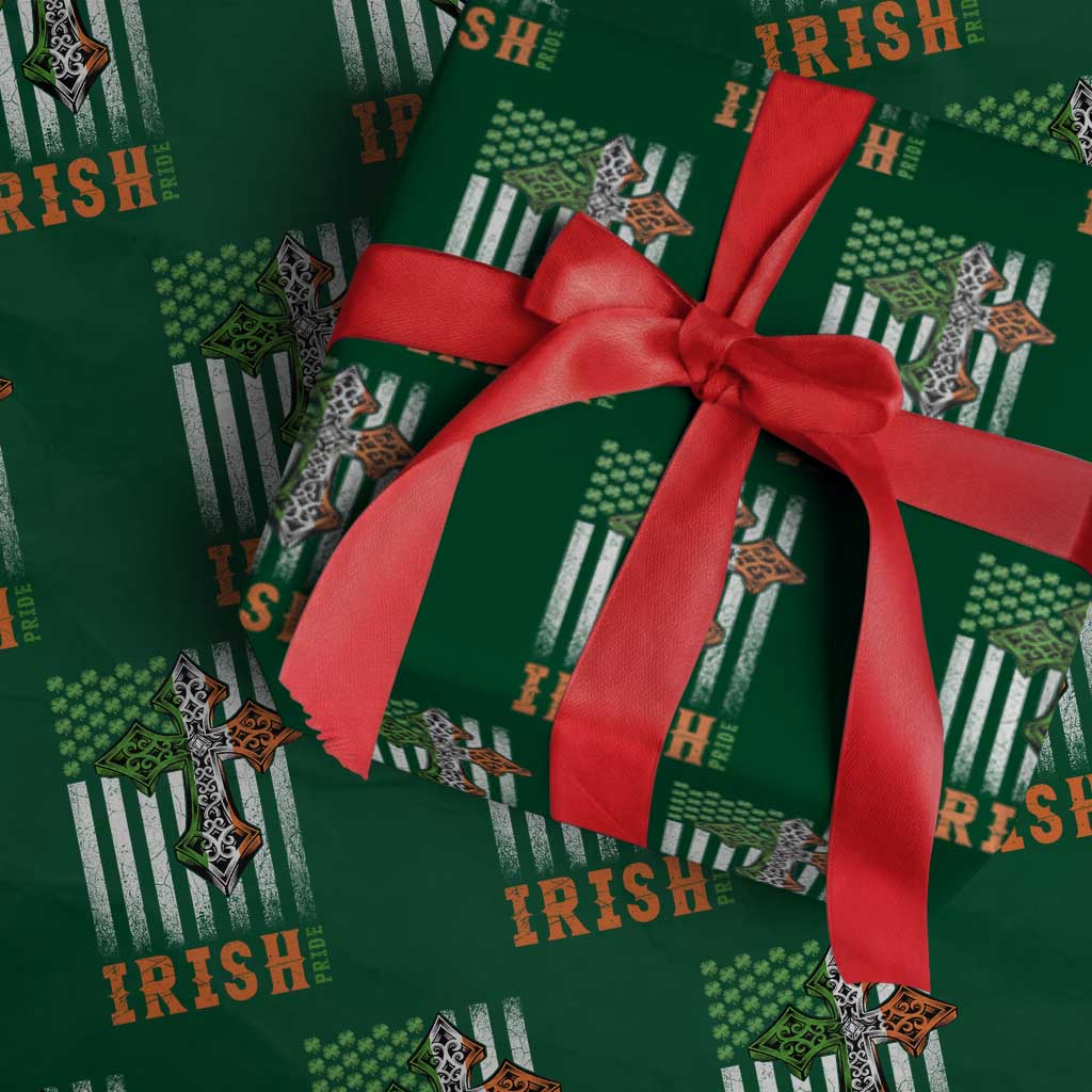 Irish American Pride Celtic Cross USA Flag Wrapping Paper Roll St Patricks Day Gift TS12 Green Print Your Wear