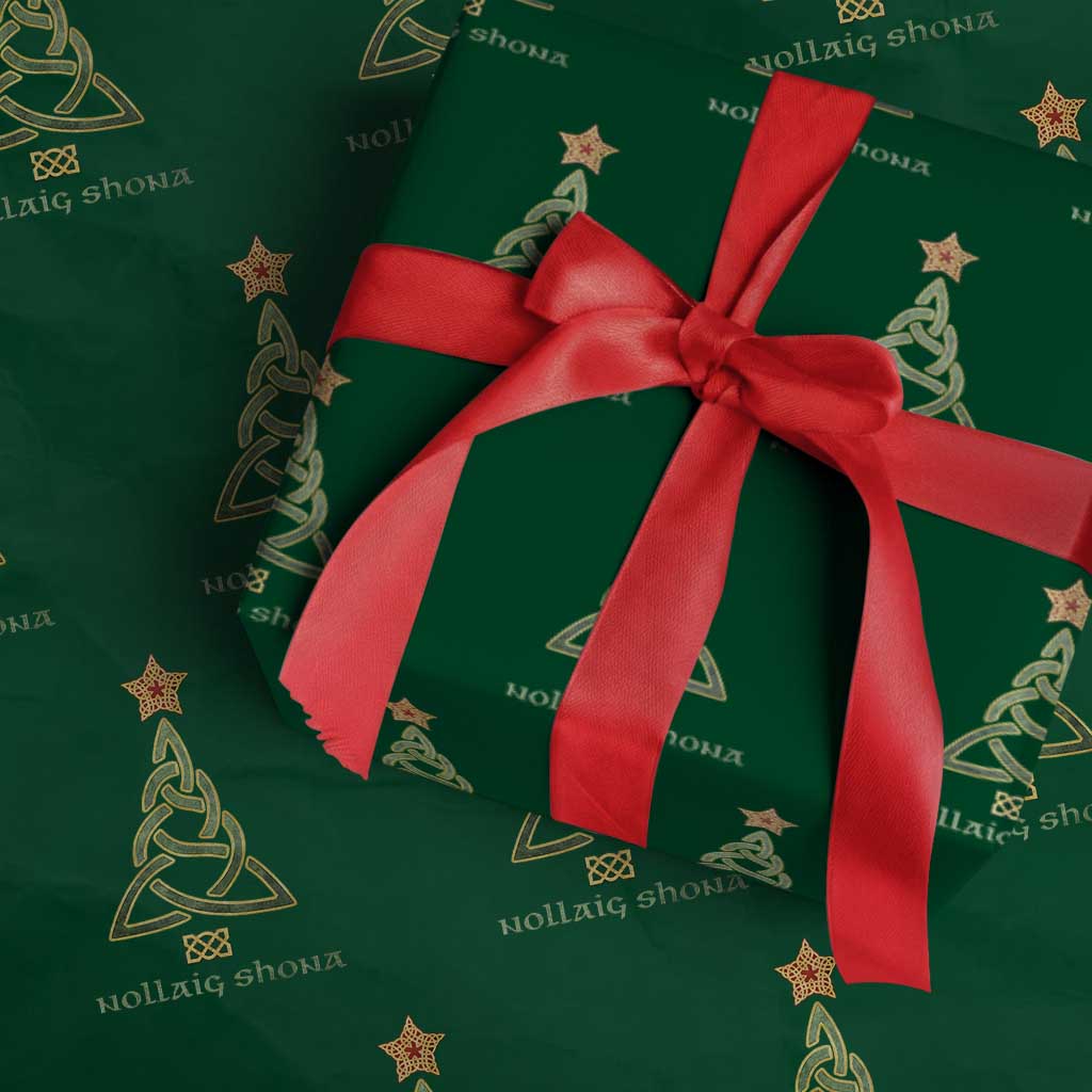 Irish Gaelic Christmas Nollaig Shona Wrapping Paper Roll Celtic Knot Christmas Tree TS11 Green Print Your Wear