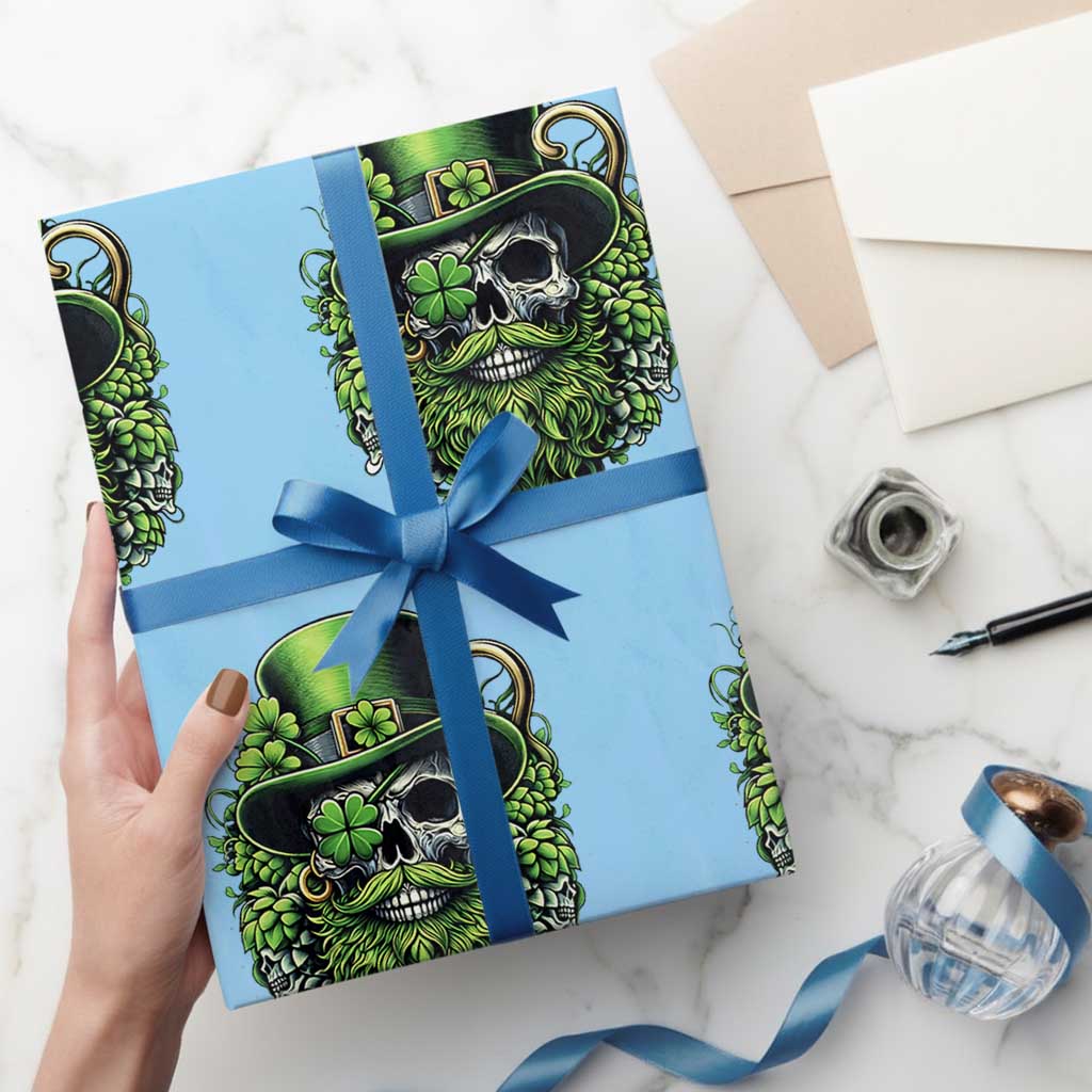 Irish Leprechaun Skull Wrapping Paper Roll St Patricks Day Party Gift TS12 Light Blue Print Your Wear