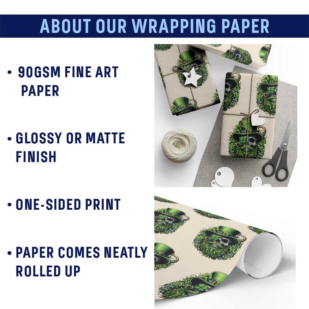 Irish Leprechaun Skull Wrapping Paper Roll St Patricks Day Party Gift TS12 Print Your Wear