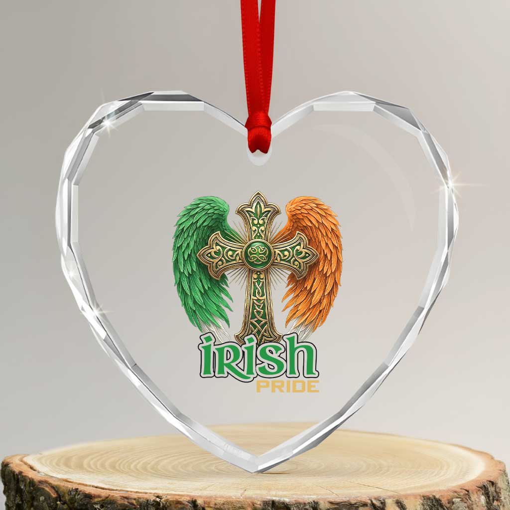 Irish Pride Celtic Cross Heart Crystal Glass Ornament Christian Gift TS12 Transparent Glass 3'' Heart Print Your Wear