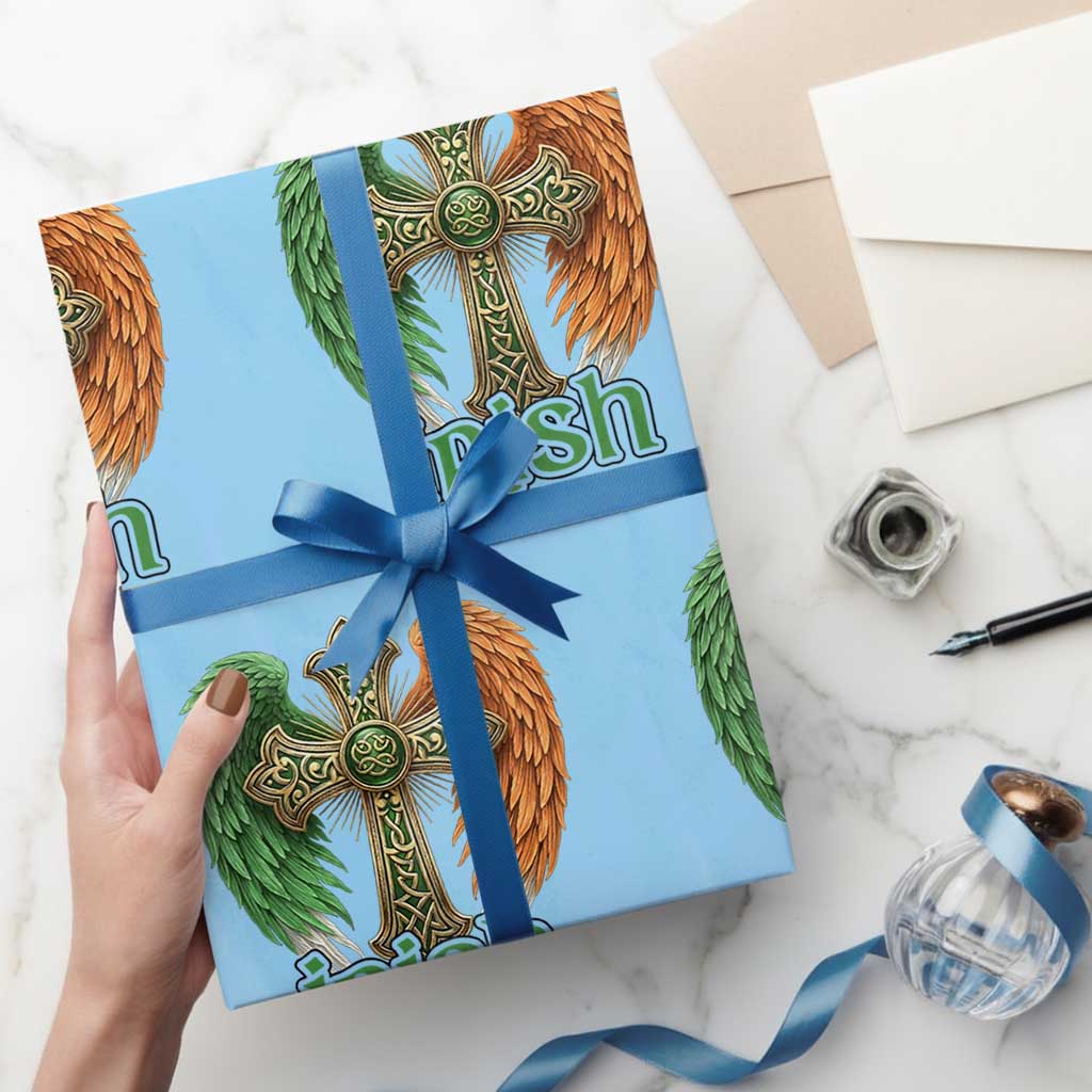 Irish Pride Celtic Cross Wrapping Paper Roll Christian Gift TS12 Light Blue Print Your Wear