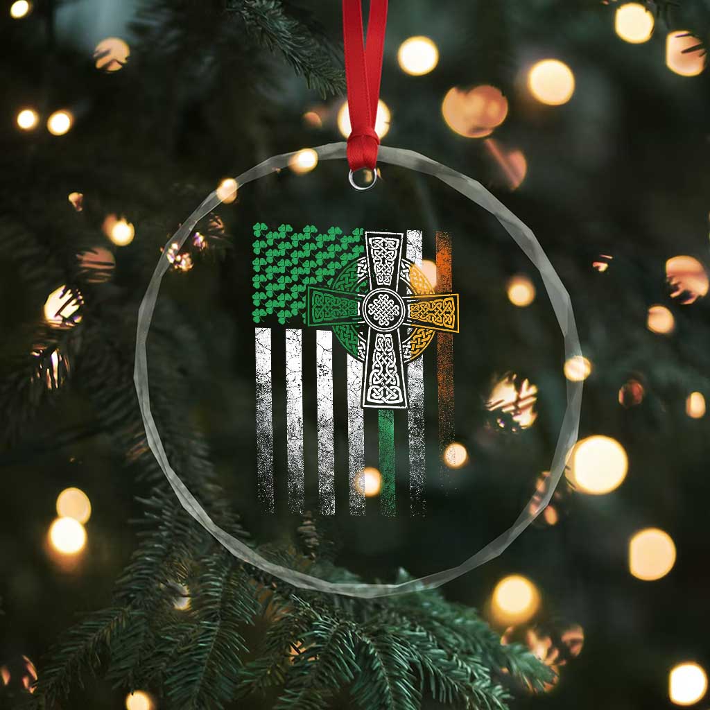 Irish Pride Crystal Glass Ornament American Flag Celtic Cross Shamrock St Patrick's Day TS11 Print Your Wear