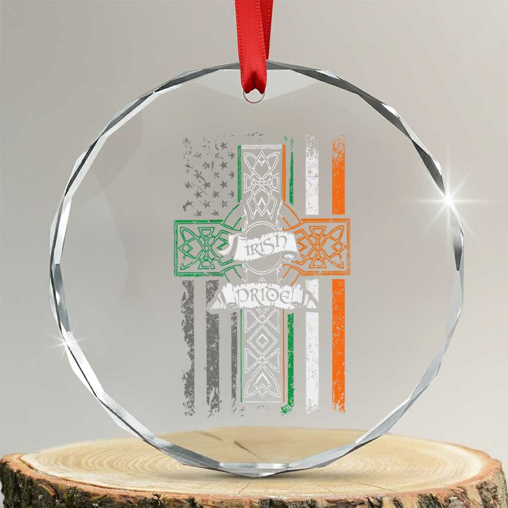 Irish Pride Crystal Glass Ornament American Flag Celtic Cross St Patricks Day - Print Your Wear