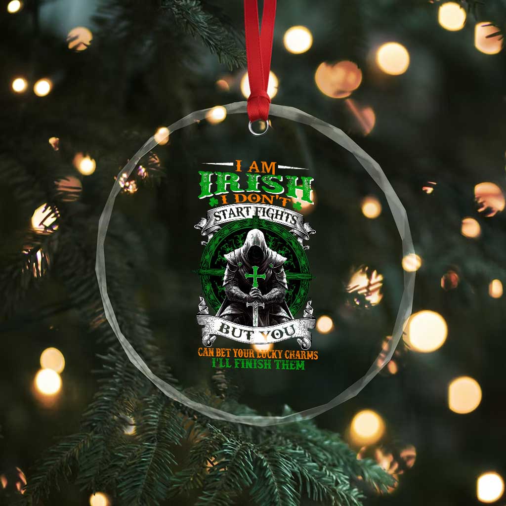 Irish Pride Crystal Glass Ornament I Am Irish I Don't Start Fights But You Can Bet Your Lucky Charms TS11 Print Your Wear