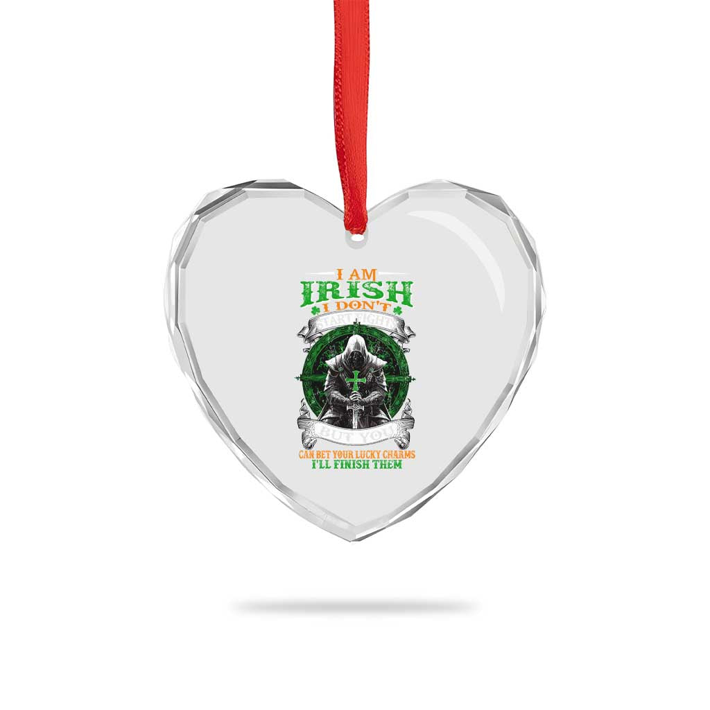 Irish Pride Heart Crystal Glass Ornament I Am Irish I Don't Start Fights But You Can Bet Your Lucky Charms TS11 Print Your Wear