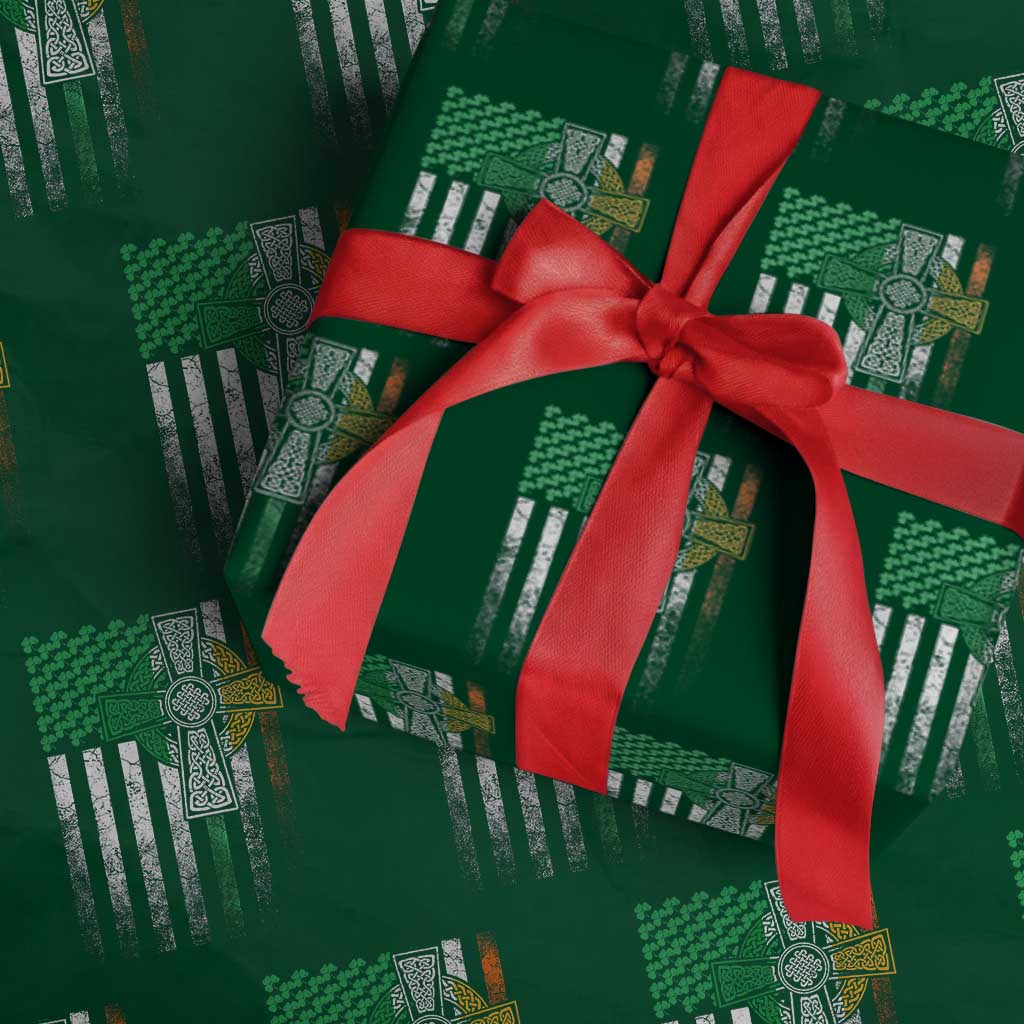 Irish Pride Wrapping Paper Roll American Flag Celtic Cross Shamrock St Patrick's Day TS11 Green Print Your Wear