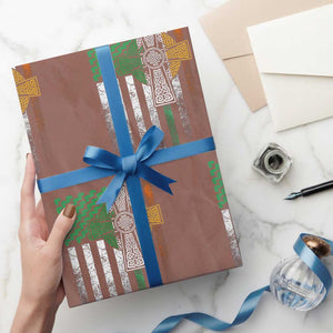 Irish Pride Wrapping Paper Roll American Flag Celtic Cross Shamrock St Patrick's Day TS11 Mocha Print Your Wear