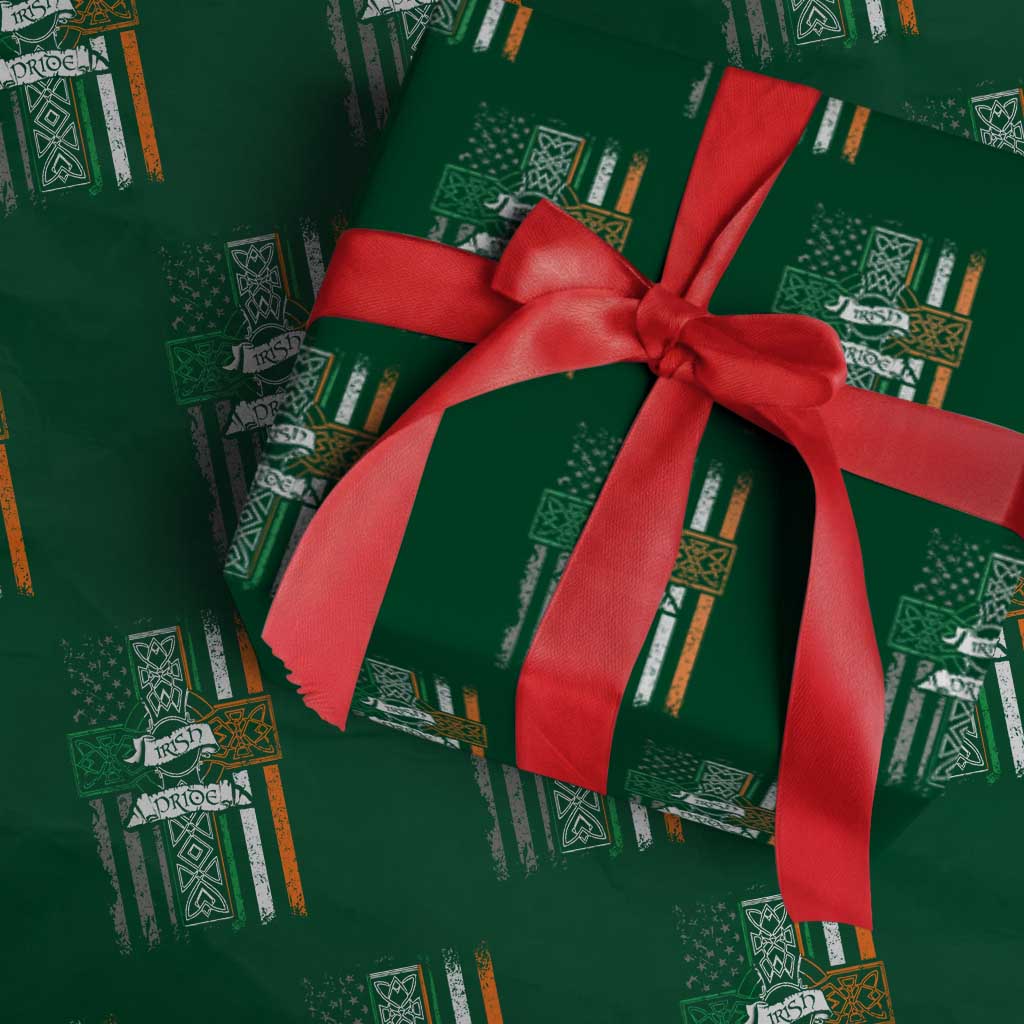 Irish Pride Wrapping Paper Roll American Flag Celtic Cross St Patricks Day TS02 Green Print Your Wear