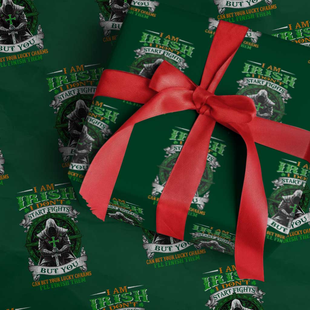 Irish Pride Wrapping Paper Roll I Am Irish I Don't Start Fights But You Can Bet Your Lucky Charms TS11 Green Print Your Wear