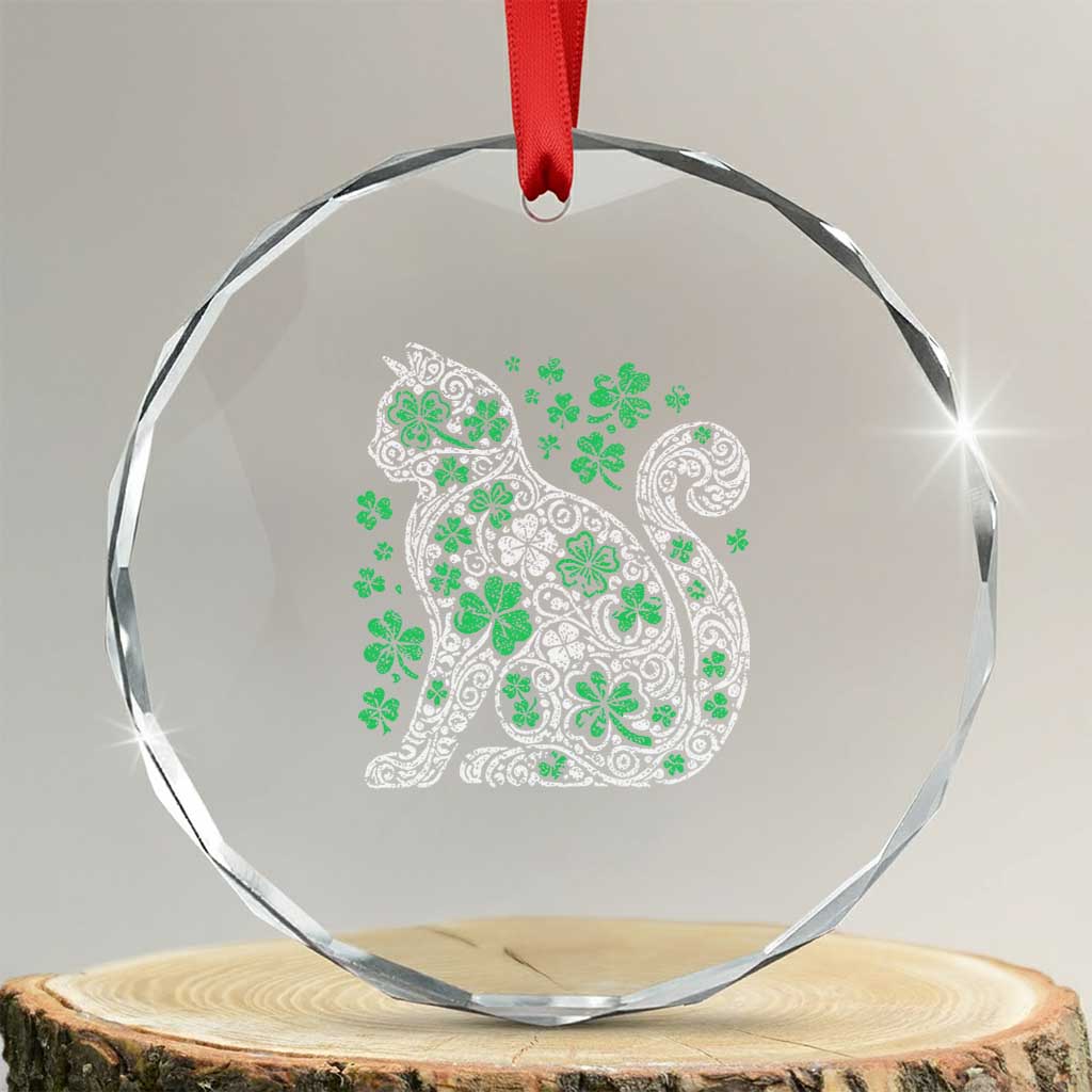 Irish Shamrock Cat Graphic Crystal Glass Ornament Saint Patrick Day for Cat Lovers TS02 Transparent Glass 3'' Circle Print Your Wear
