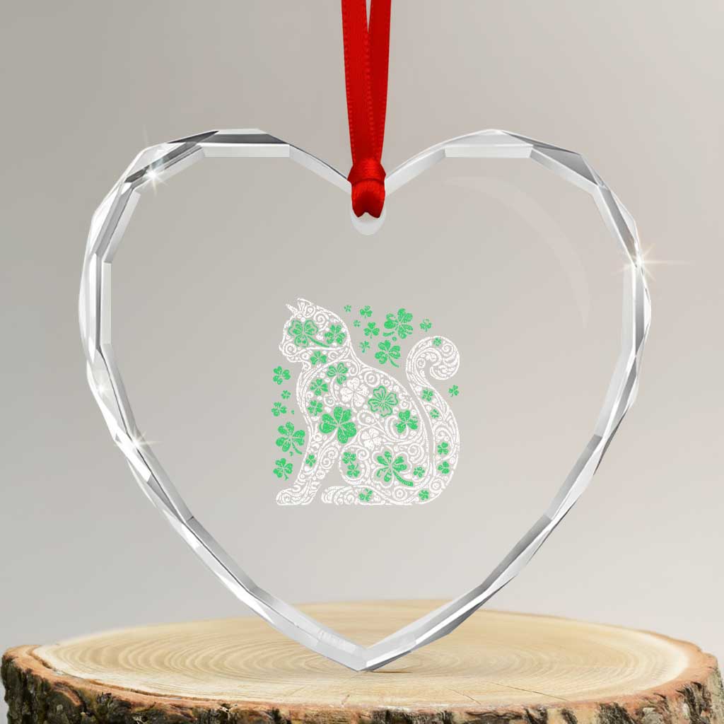 Irish Shamrock Cat Graphic Heart Crystal Glass Ornament Saint Patrick Day for Cat Lovers TS02 Transparent Glass 3'' Heart Print Your Wear