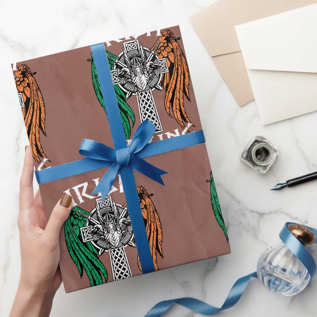 Irish Viking Wrapping Paper Roll Vintage Shamrock Celtic Viking Skull TS11 Mocha Print Your Wear