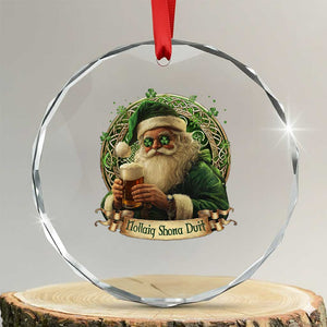 Irish Xmas Crystal Glass Ornament Nollaig Shona Duit Shamrock Santa Drinking Beer TS09 Transparent Glass 3'' Circle Print Your Wear